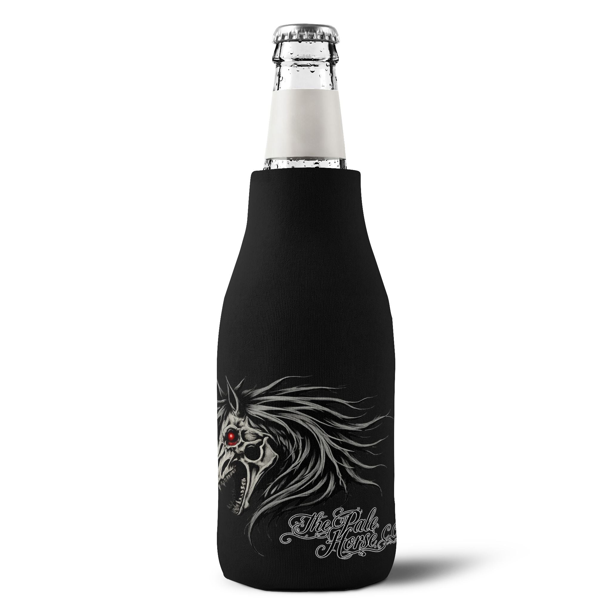 Zip-Up Bottle Cooler Sleeve — Gothic Red-Eyed Horse Neoprene Can Koozie