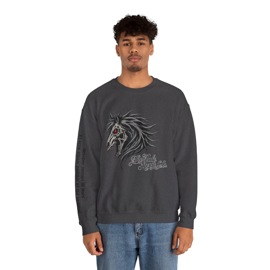 Pale Horse Skull Design Crewneck Sweatshirt | Gothic Horse Artwork