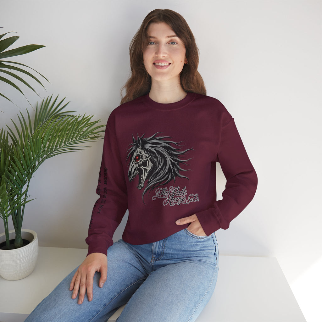 Pale Horse Skull Design Crewneck Sweatshirt | Gothic Horse Artwork